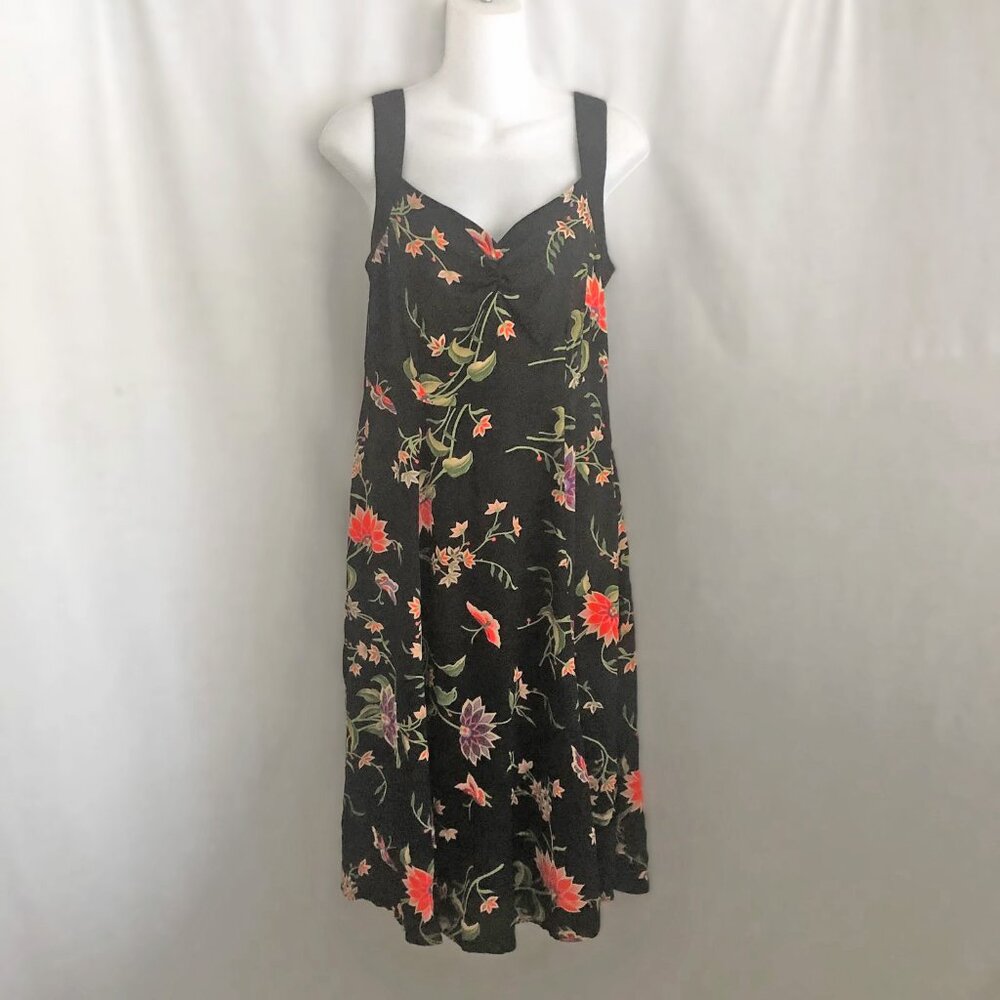 Loco Lindo Vintage Black Floral Rayon Dress Size Medium